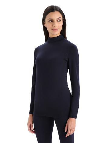 Women's Icebreaker Merino 260 Tech Long Sleeve Turtleneck Base Layers Midnight Navy | CA 1120FDNM